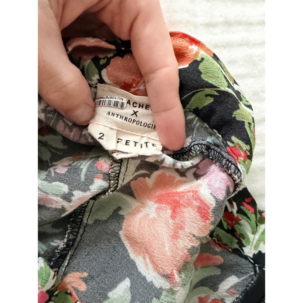Anthropologie Floral Midi Skirt Black Pink Orange Petite 2 - Picture 3 of 3